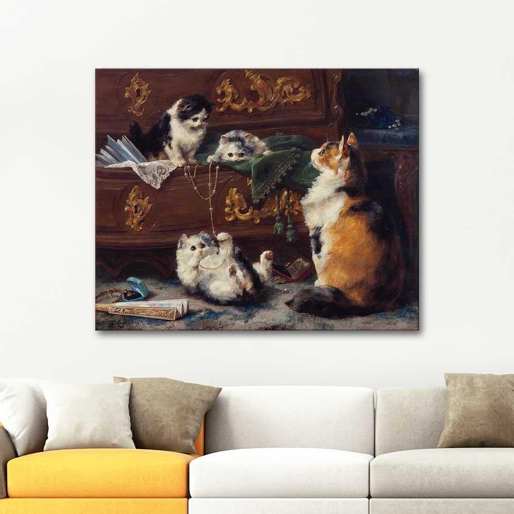 Charles van den Eycken Cat with her Kittens Art Print
