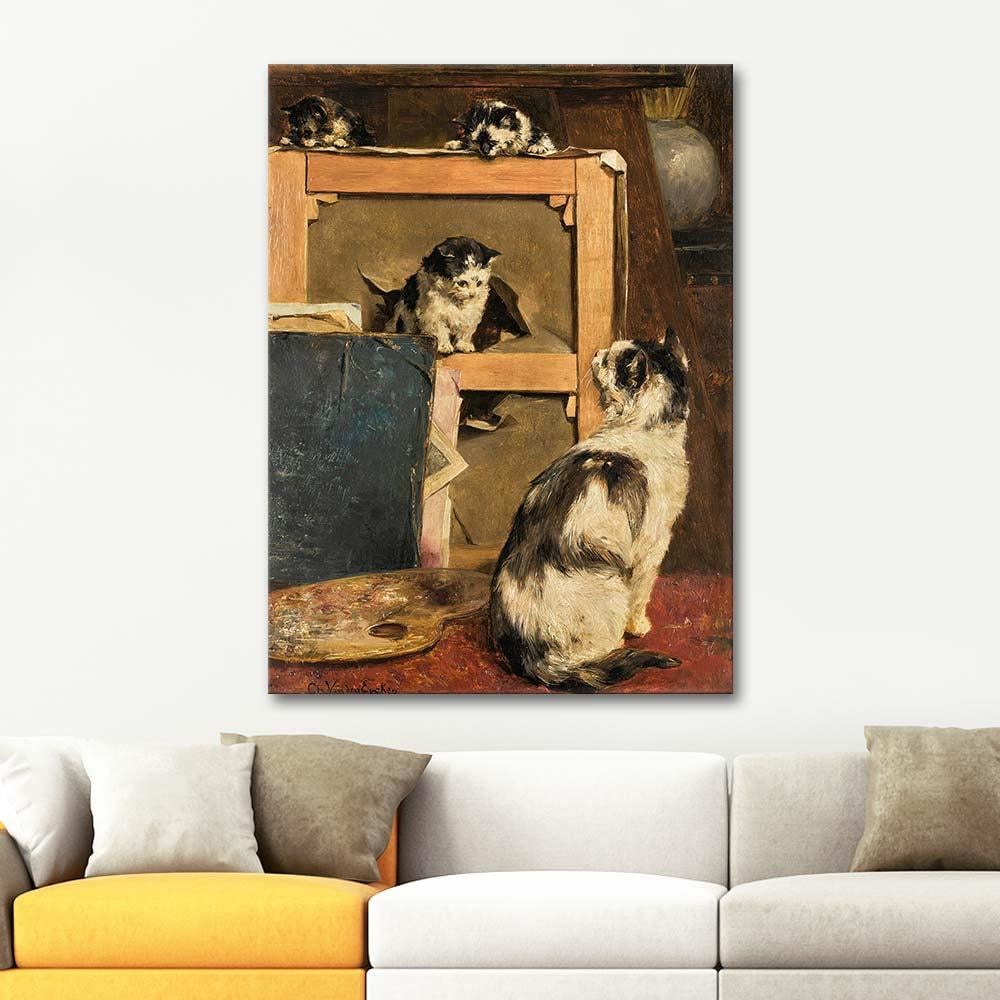 Charles van den Eycken Cats At Play Art Print