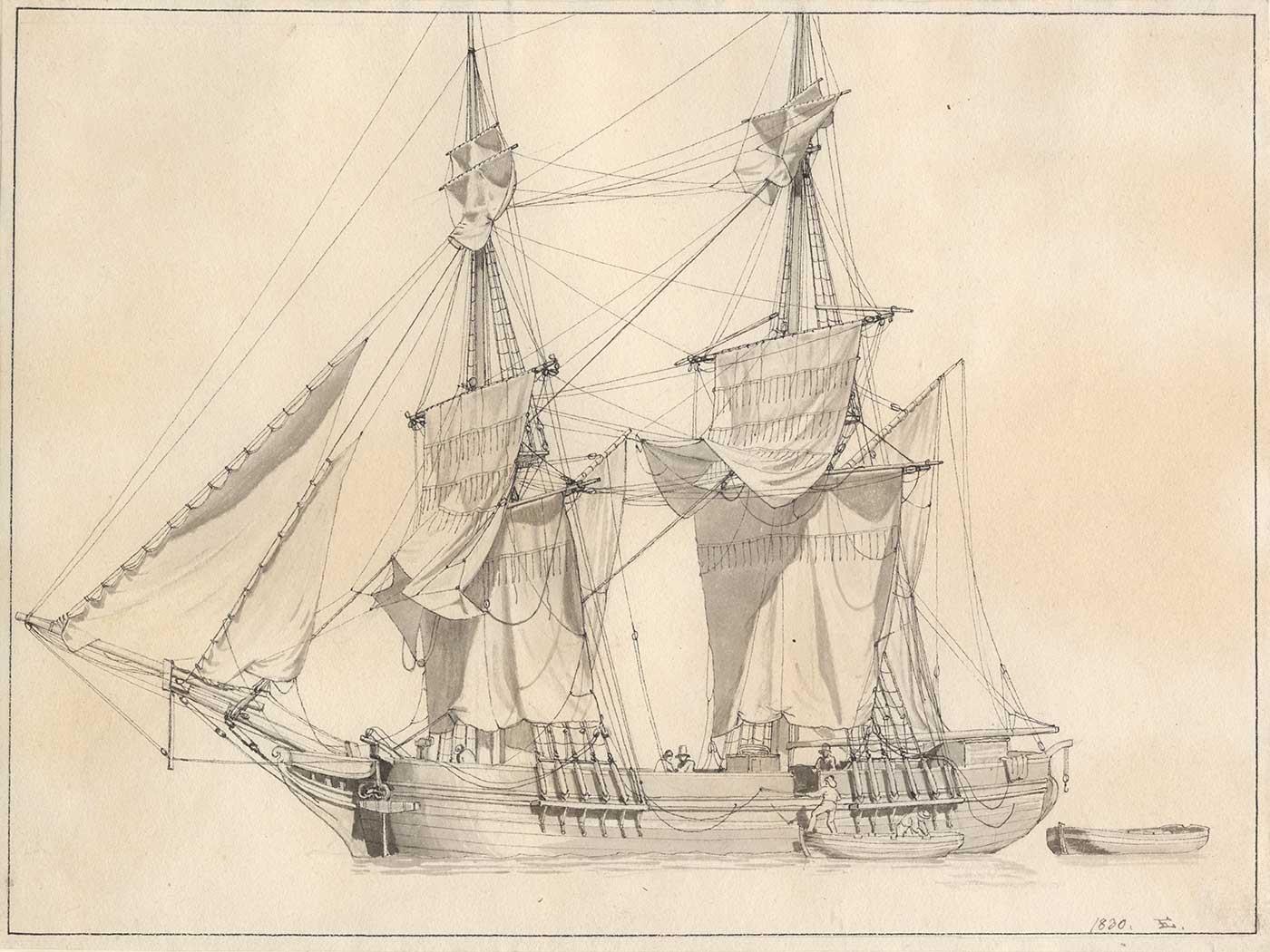 Christoffer Wilhelm Eckersberg En Brig Tørrer Sejl Art Print