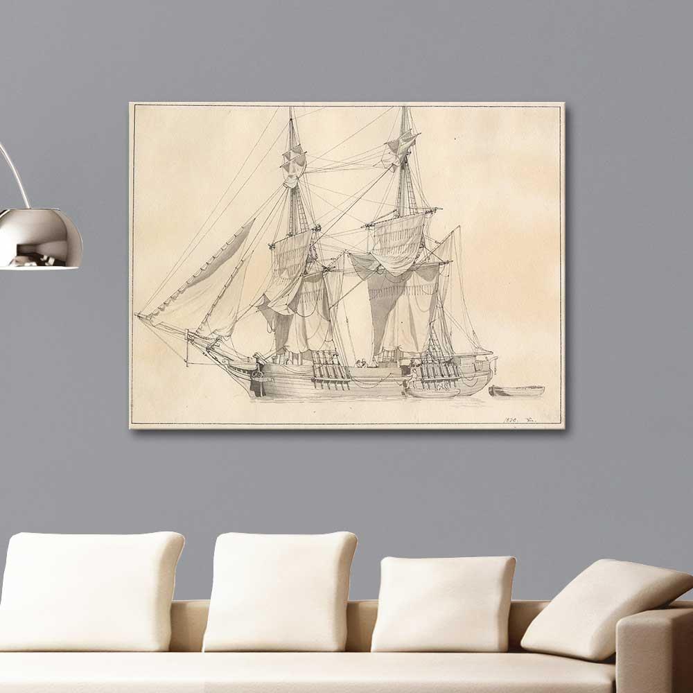 Christoffer Wilhelm Eckersberg En Brig Tørrer Sejl Art Print