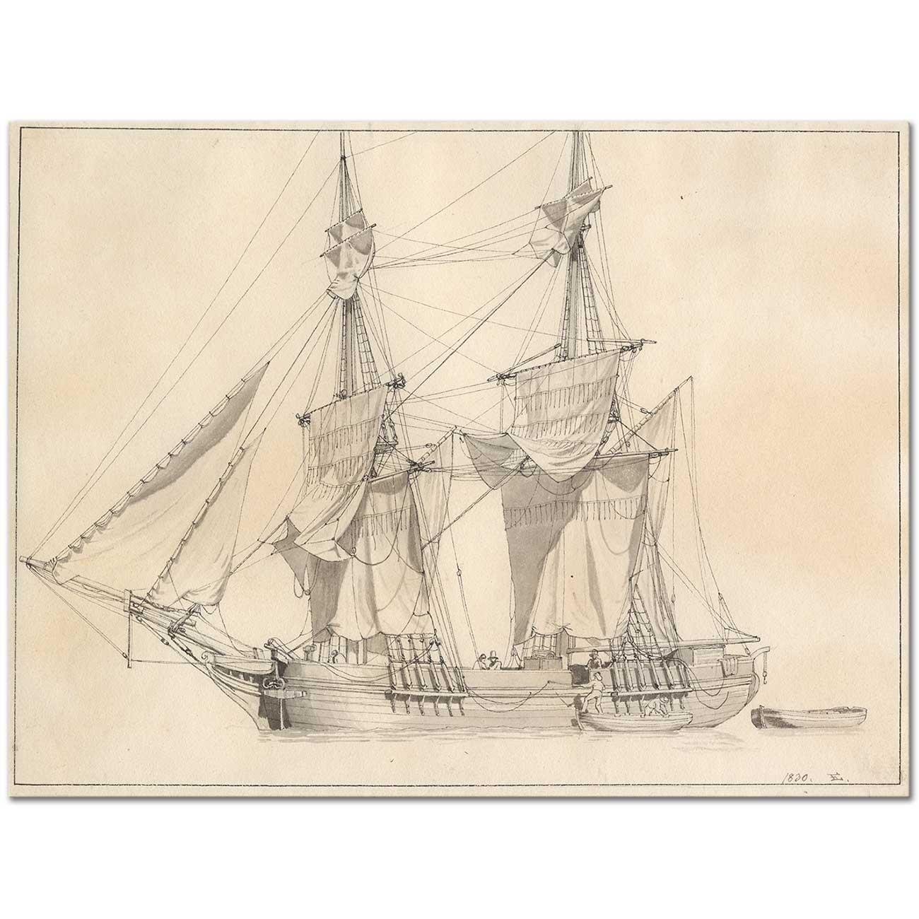 Christoffer Wilhelm Eckersberg En Brig Tørrer Sejl Art Print