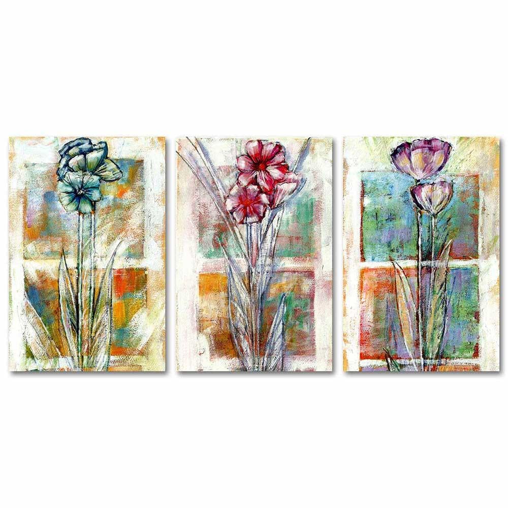 Çiçek Kompozisyon 3 lü Set Kanvas Tablo