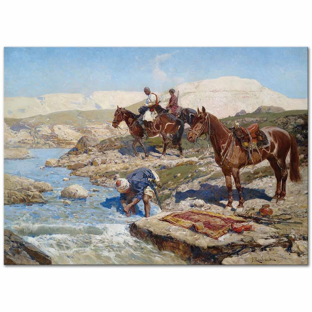 Circassian Horsemen on a River by Franz Roubaud as Art Print