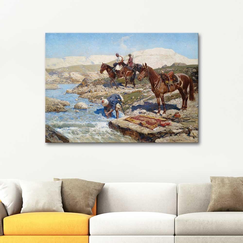 Circassian Horsemen on a River by Franz Roubaud as Art Print