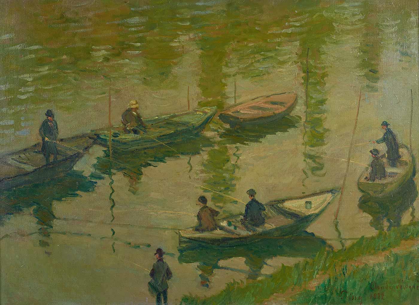 Claude Monet Seine Kıyısında Balıkçılar Poissy Kanvas Tablo