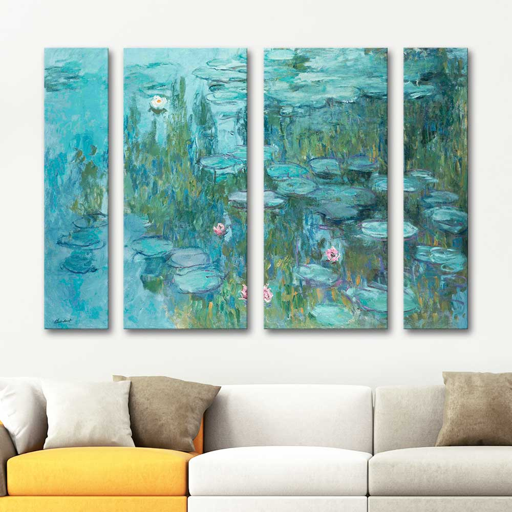 Claude Monet Nilüferler 4 Parçalı Kanvas Tablo