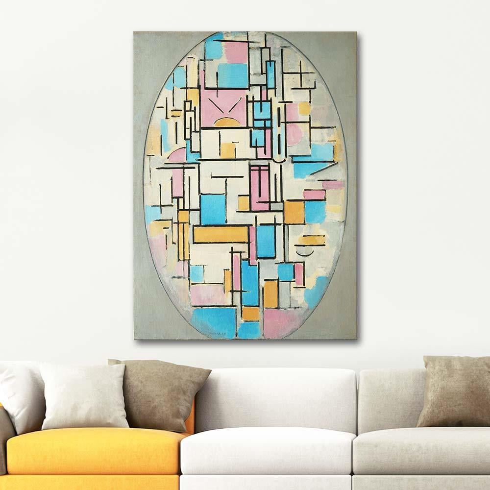 Piet Mondrian Oval İçinde Renk Alanlı Kompozisyon Kanvas Tablo