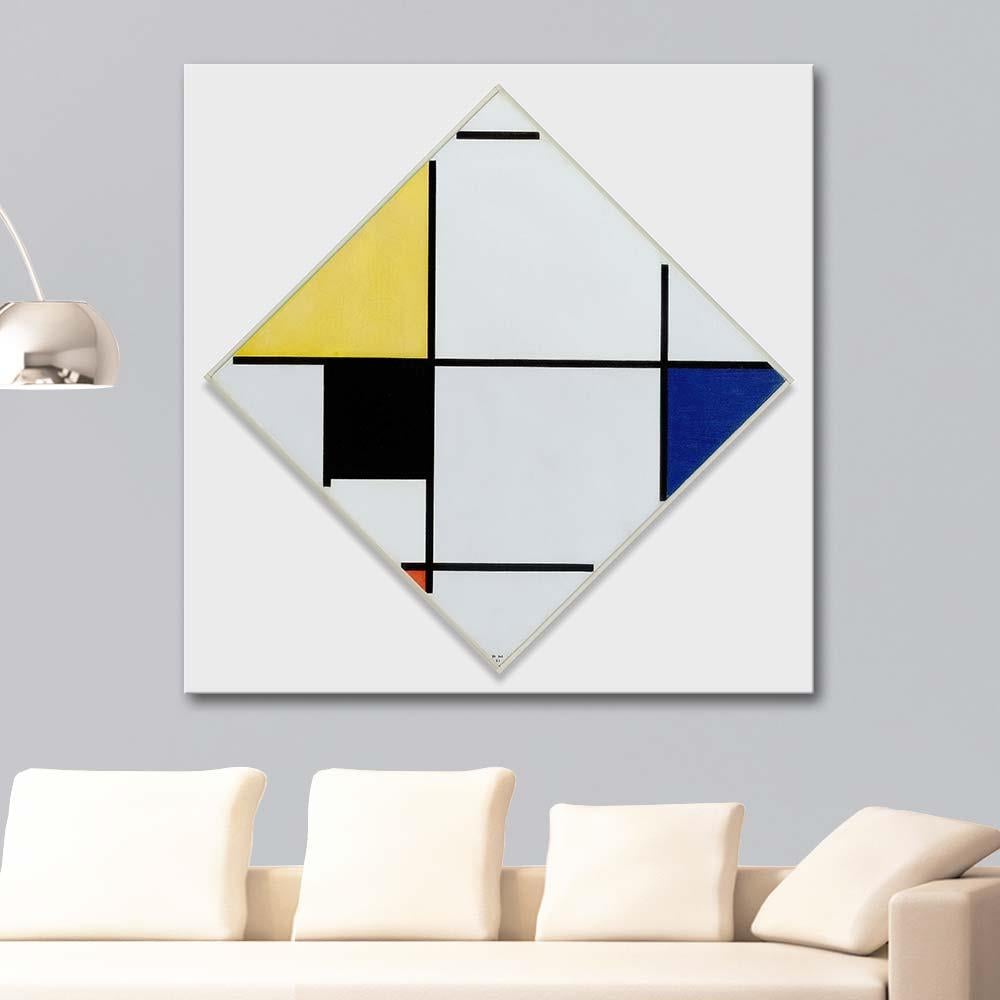 Piet Mondrian Sarı, Siyah, Mavi, Kırmızı ve Gri Kare Kanvas Tablo