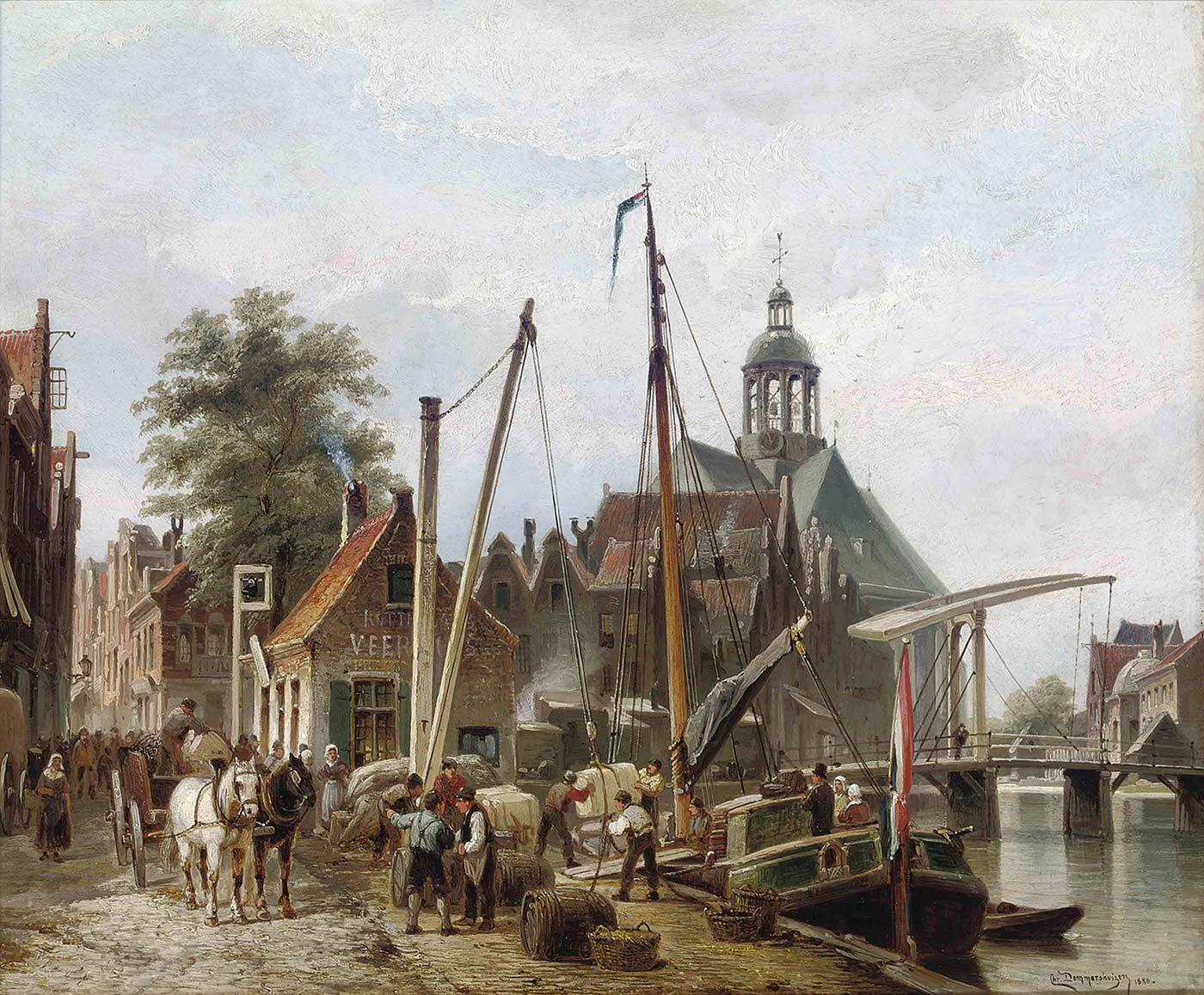 Cornelis Christiaan Dommersen Rotterdam Limanı Kanvas Tablo