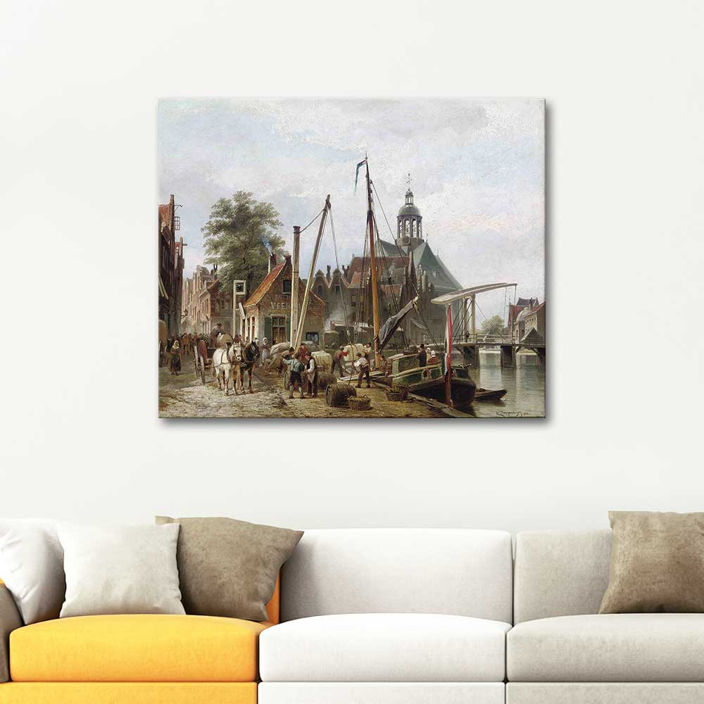 Cornelis Christiaan Dommersen Rotterdam Limanı Kanvas Tablo