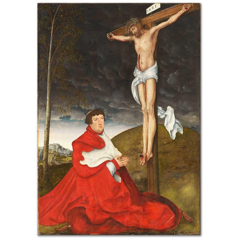 Lucas Cranach Kardinal Albrecht von Brandenburg ve Çarmıh Kanvas Tablo