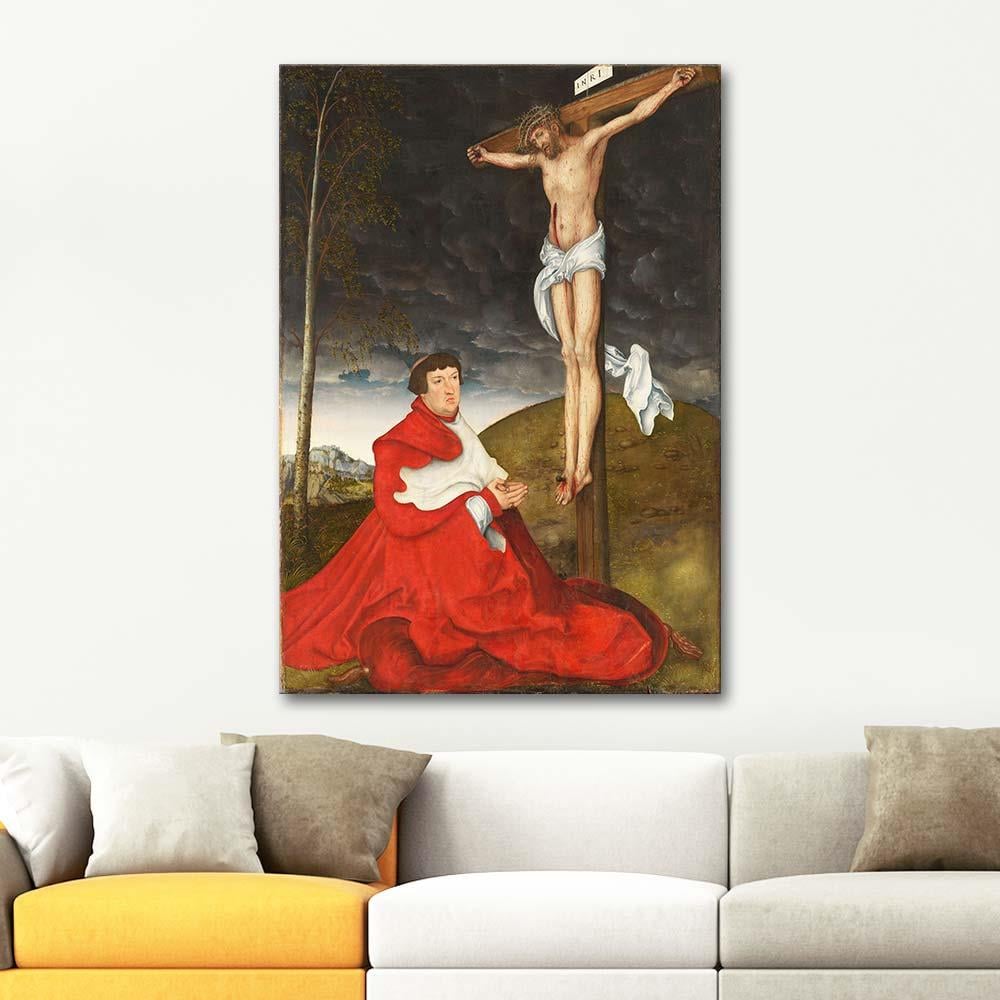Lucas Cranach Kardinal Albrecht von Brandenburg ve Çarmıh Kanvas Tablo