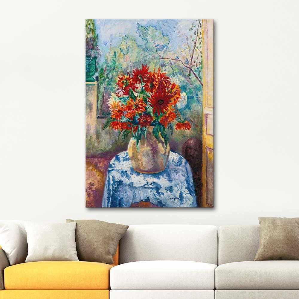 Dahlias On The Terrace Of L'oustalet by Henri Manguin as Art Print