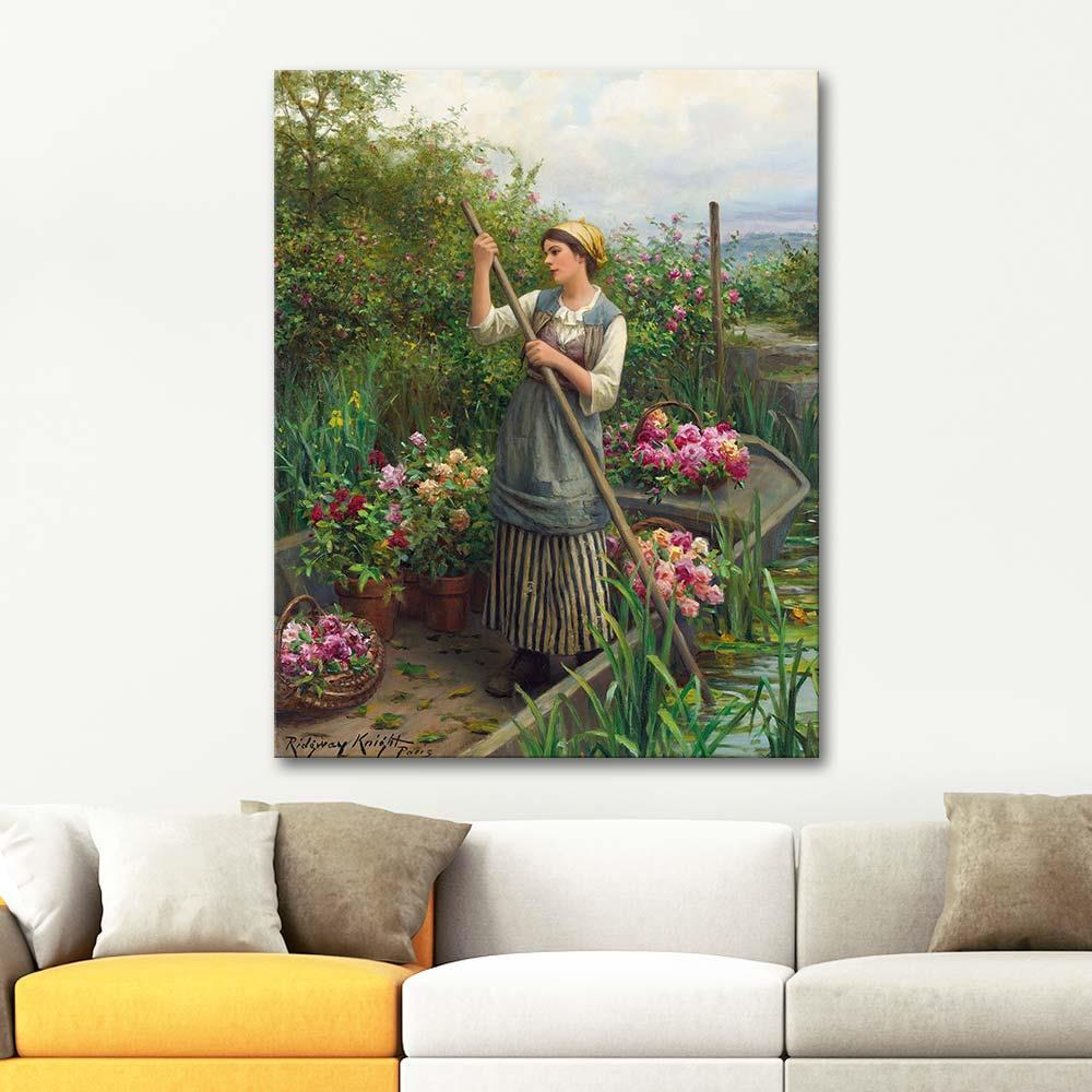 Daniel Ridgway Knight Nehir Boyunca Toplanan Çiçekler Kanvas Tablo