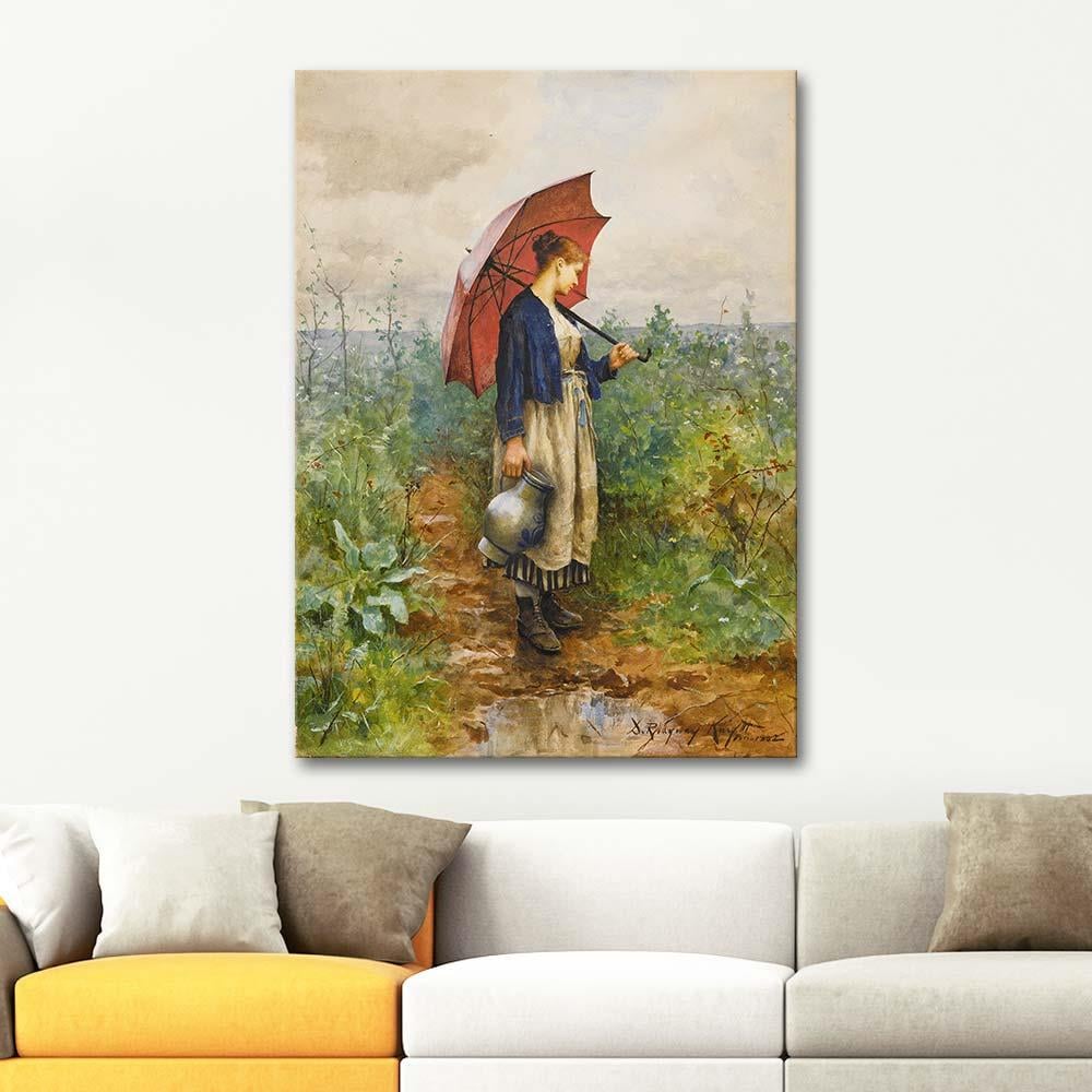 Daniel Ridgway Knight Su Taşıyan Şemsiyeli Kadın Kanvas Tablo