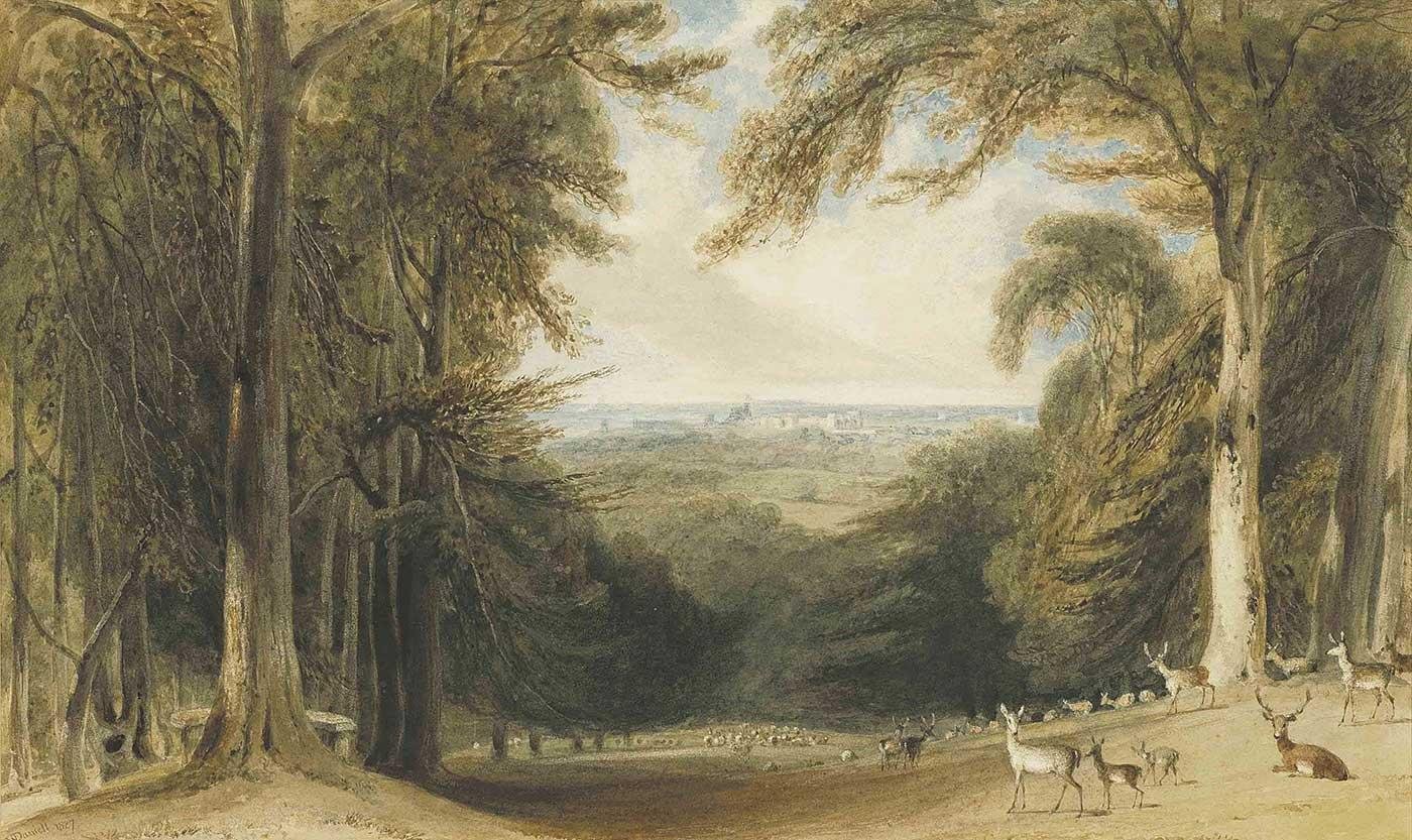 Deer in a Glen in Windsor Great Park by William Daniell