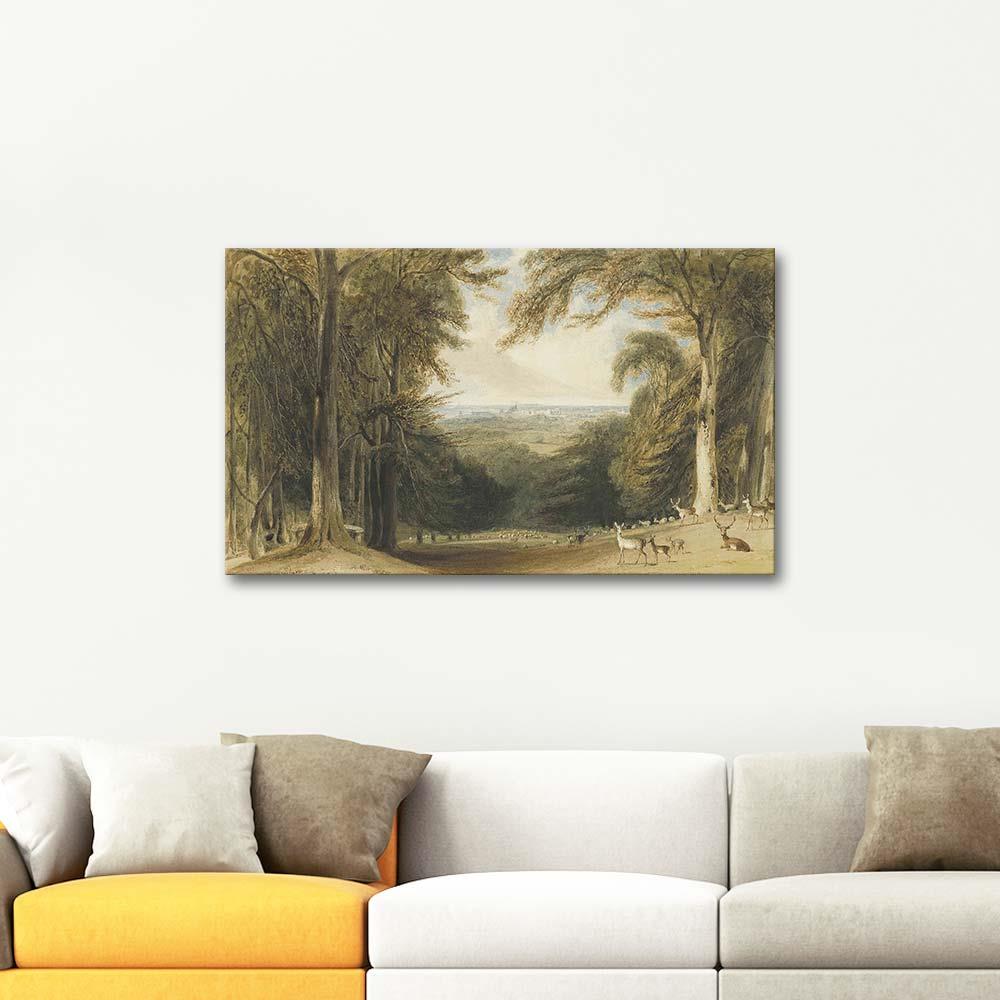 Deer in a Glen in Windsor Great Park by William Daniell as Art Print