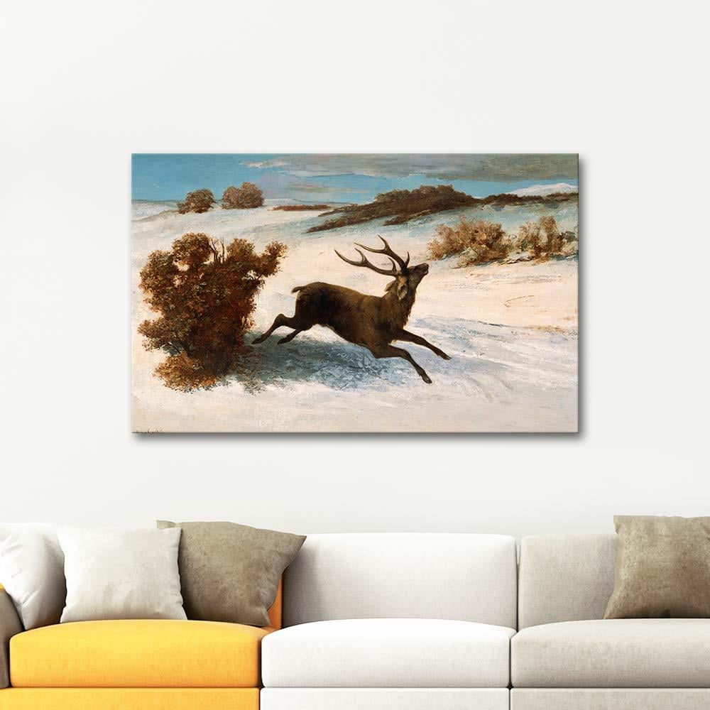 Deer Running in the Snow by Gustave Courbet as Art Print