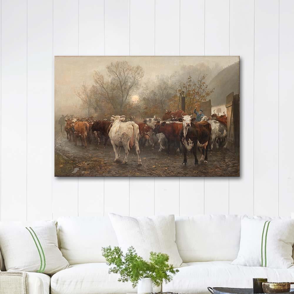 Driving Cows out of the Cowhouse by Otto Bache as Art Print