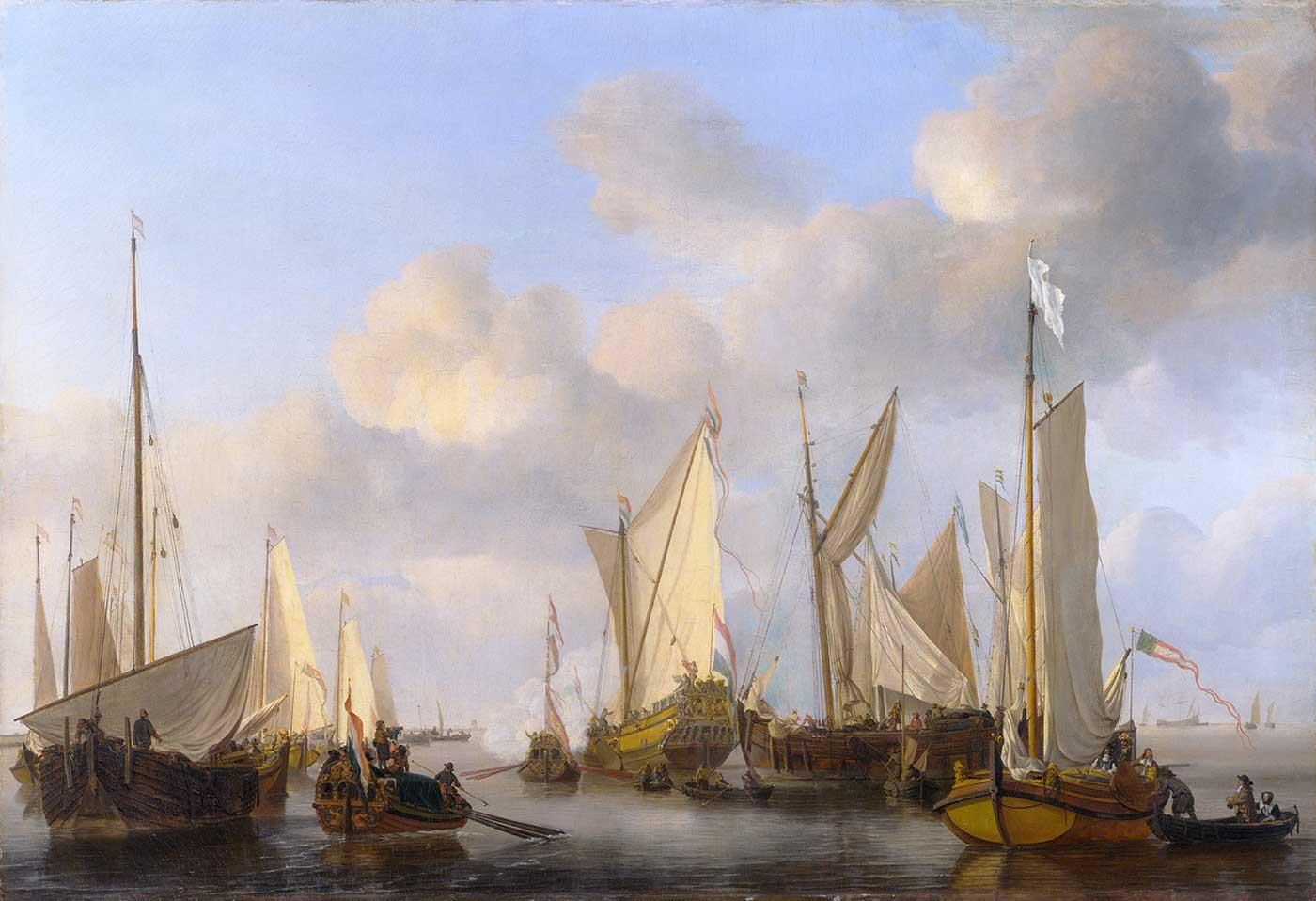 Dutch Ship and the Boats by Willem van de Velde