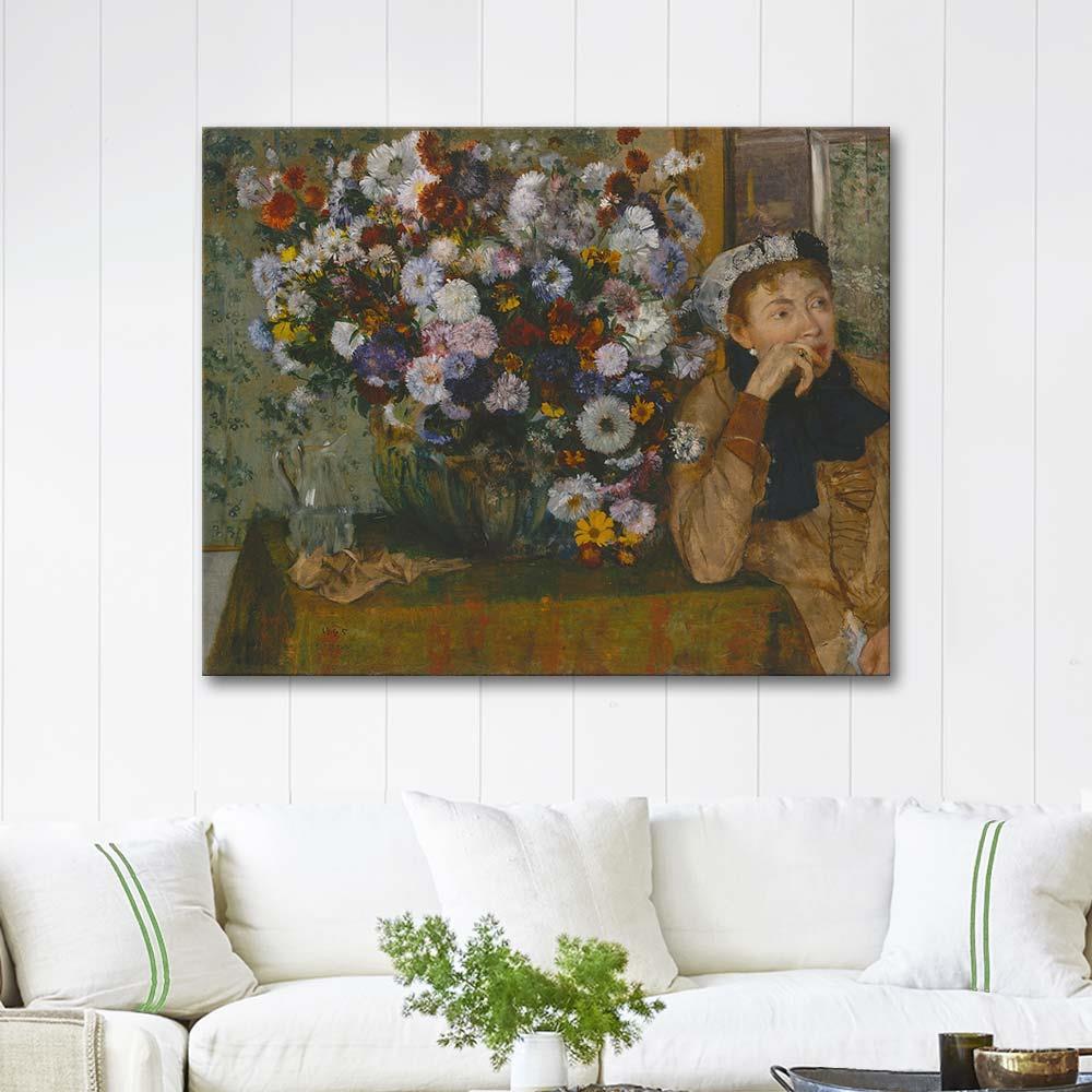 Edgar Degas A Woman Seated beside a Vase of Flowers Art Print