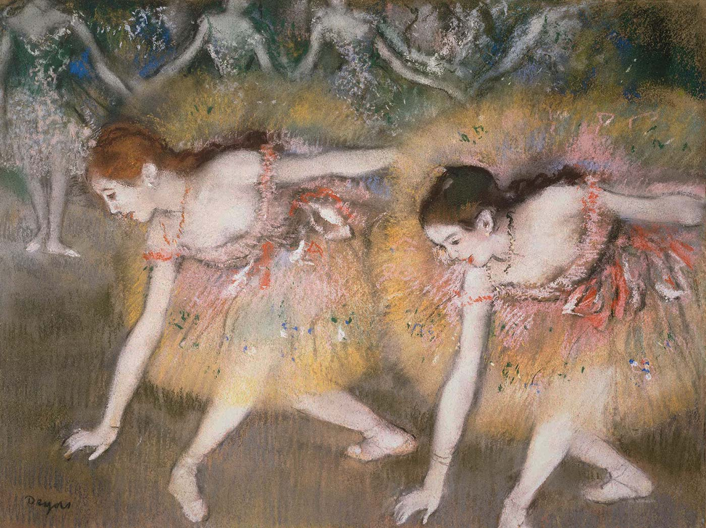 Edgar Degas İki Balerin Öne Eğilirken Kanvas Tablo