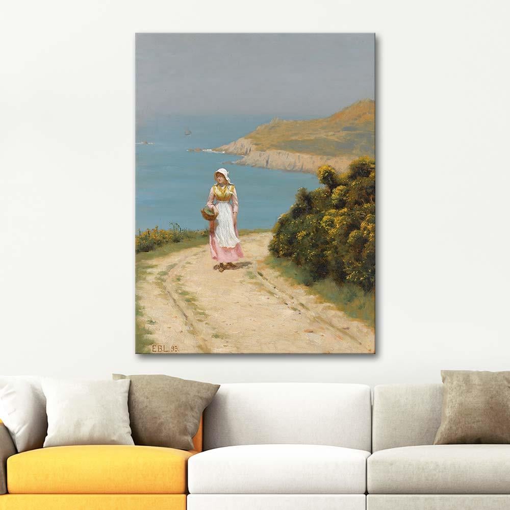 Edmund Blair Leighton Girl On A Coastal Path Art Print
