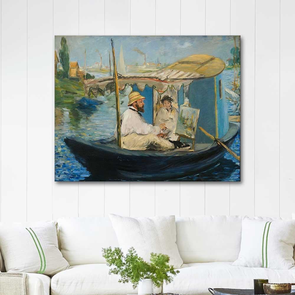 Edouard Manet Claude Monet Yüzen Atölyesinde Kanvas Tablo