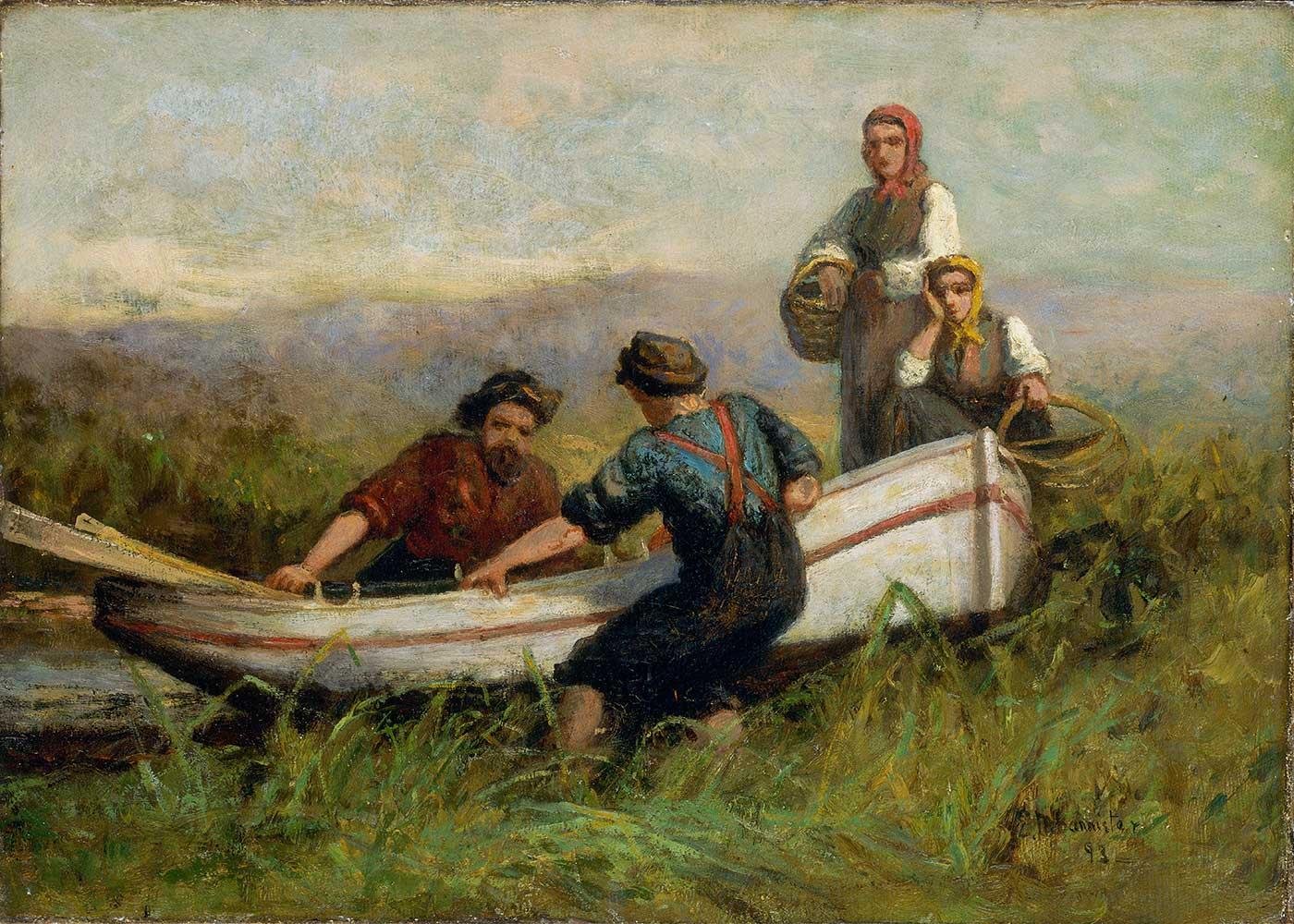 Edward Mitchell Bannister People Near Boat Art Print