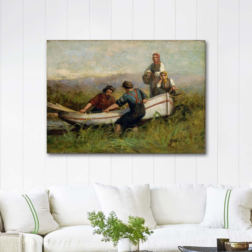 Edward Mitchell Bannister People Near Boat Art Print