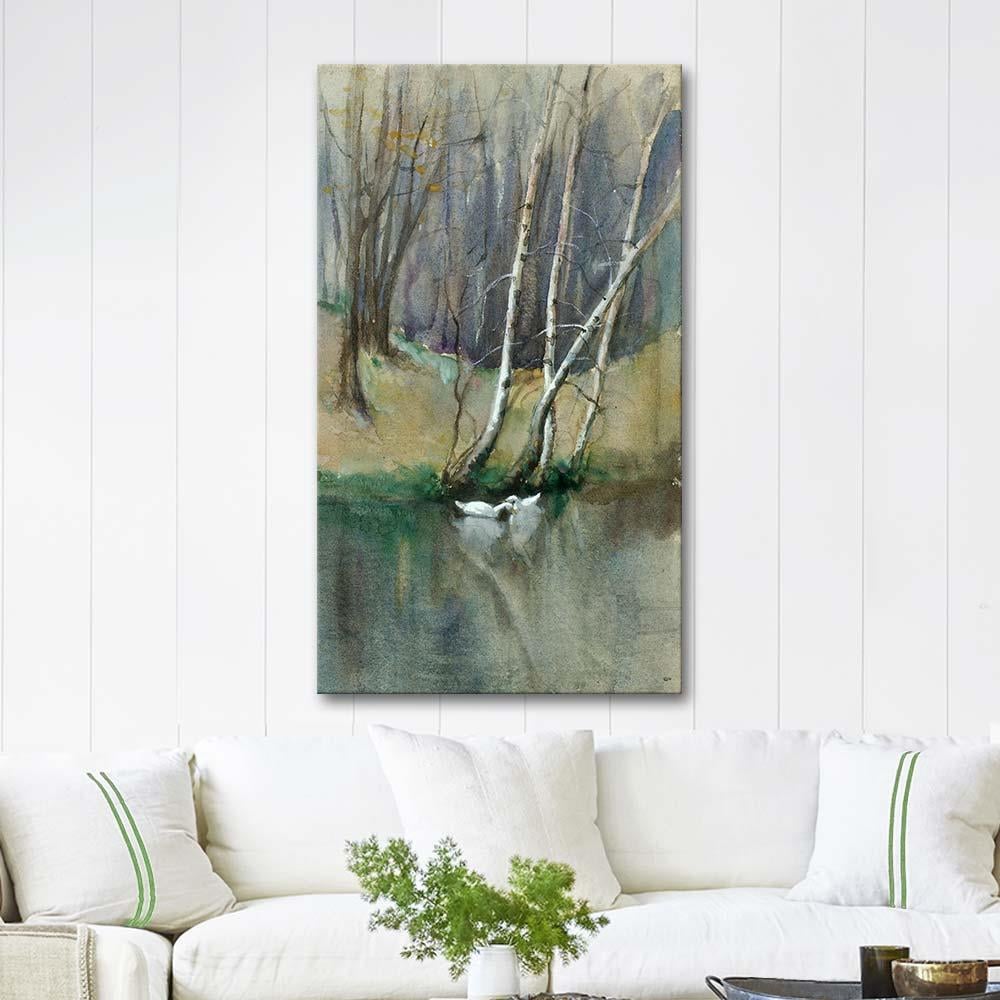 Edward Mitchell Bannister Untitled (Wood Scene with Birch Trees and Ducks) Art Print