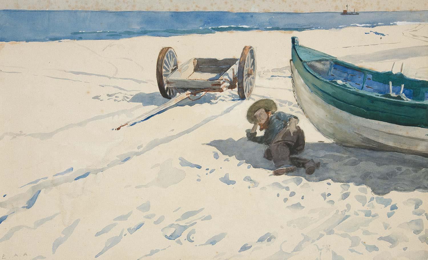 Edwin Austin Abbey Sahilde Sandal Gölgesinde Dinlenen Adam Kanvas Tablo