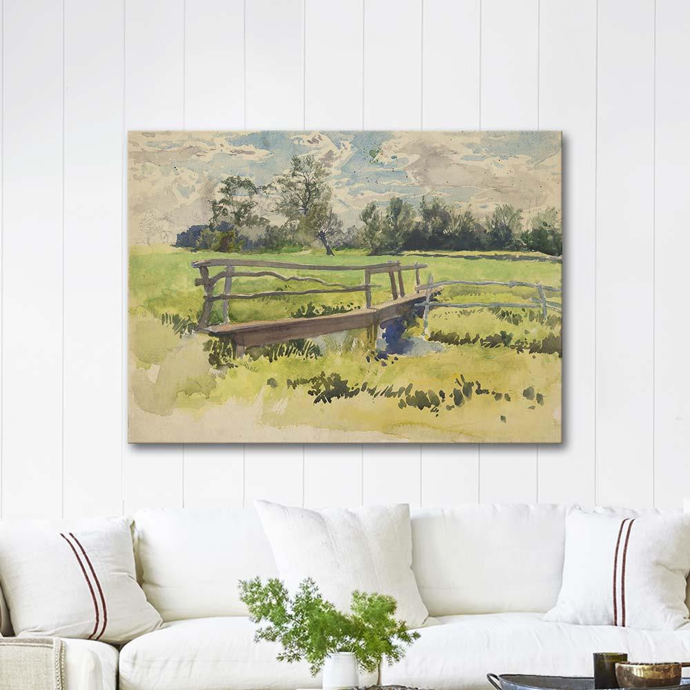 Edwin Austin Abbey Landscape, Marsh and Bridge Art Print