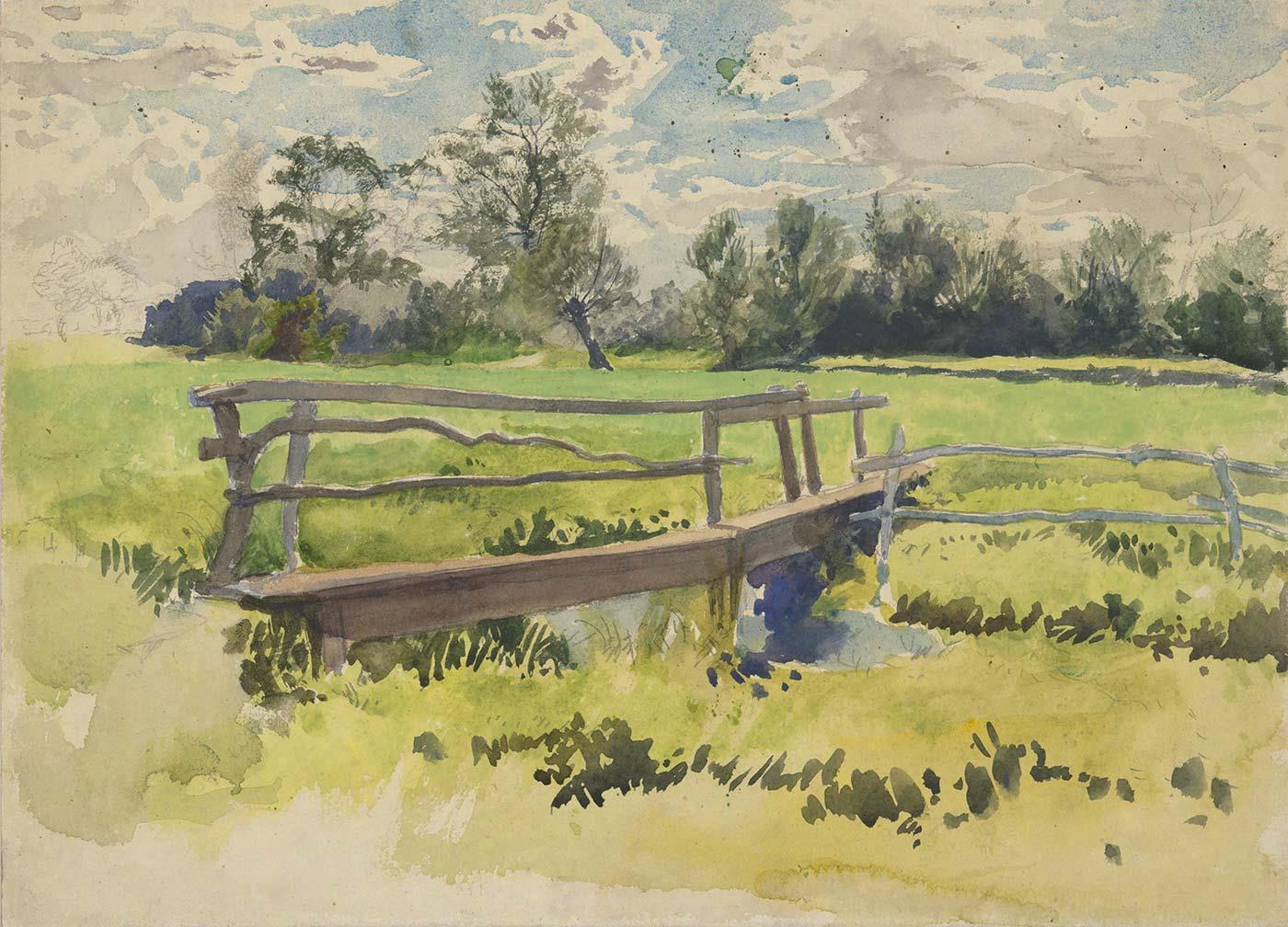 Landscape, Marsh and Bridge by Edwin Austin Abbey