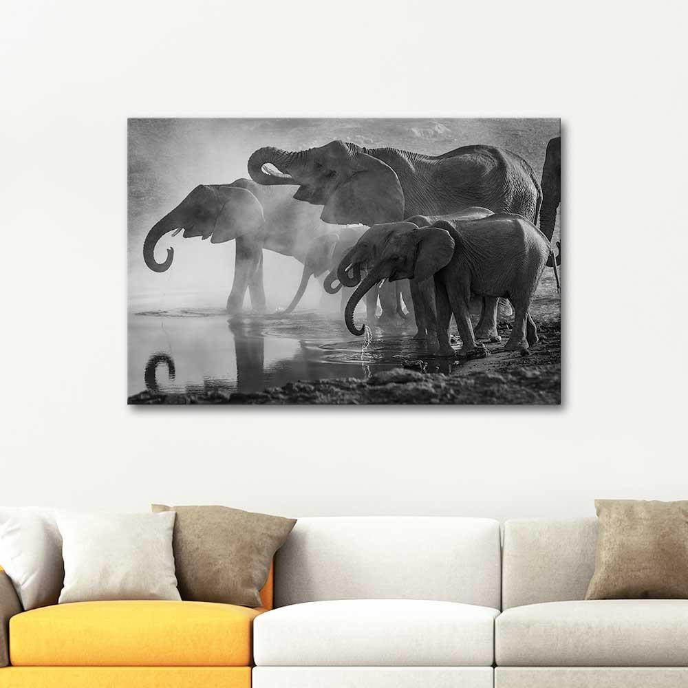 Elephants by the Water as Art Print