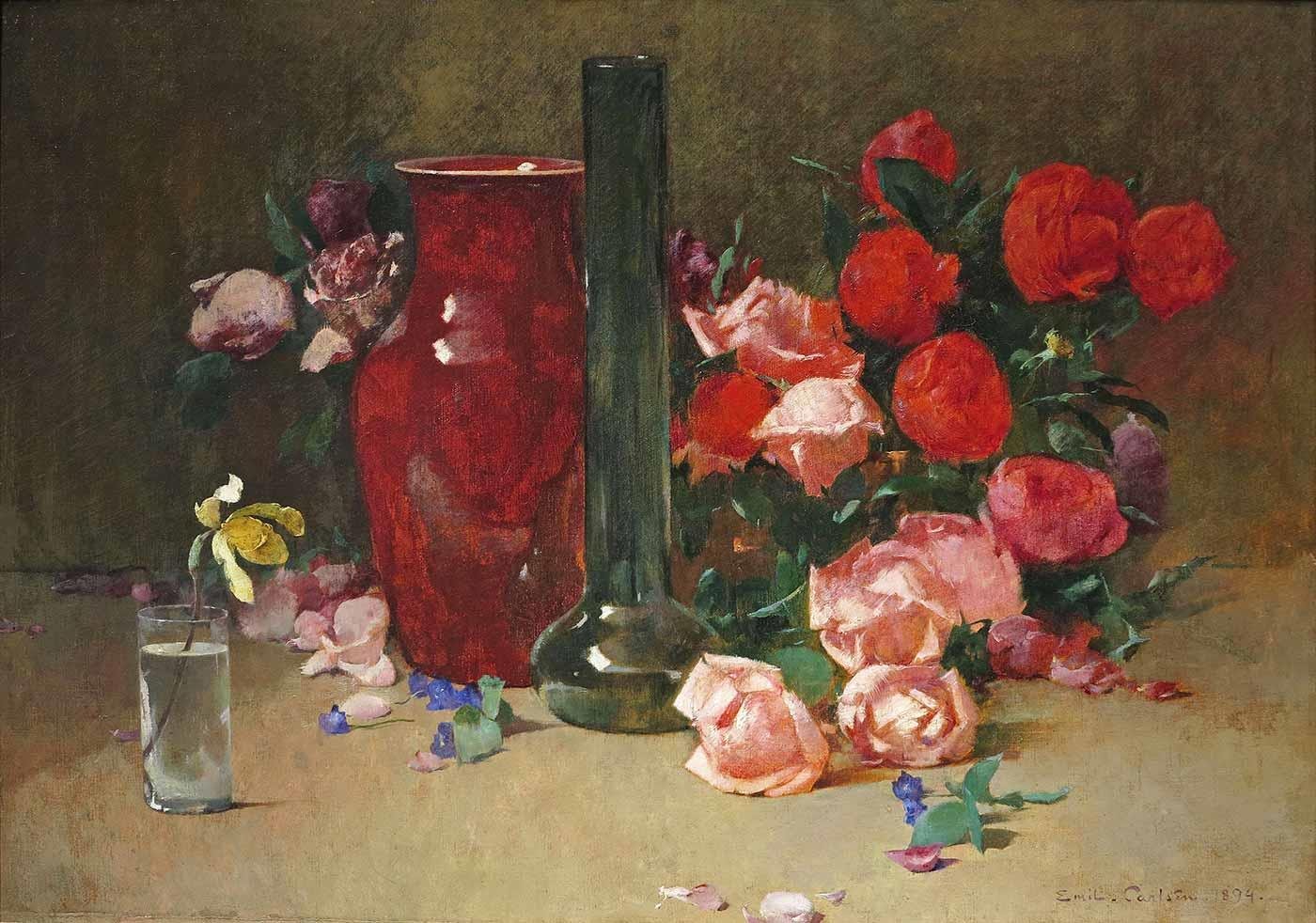 Emil Carlsen Güller ve Vazo Kanvas Tablo