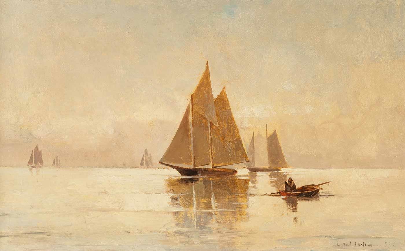 Emil Carlsen Akşam Vakti Yelkenliler Kanvas Tablo