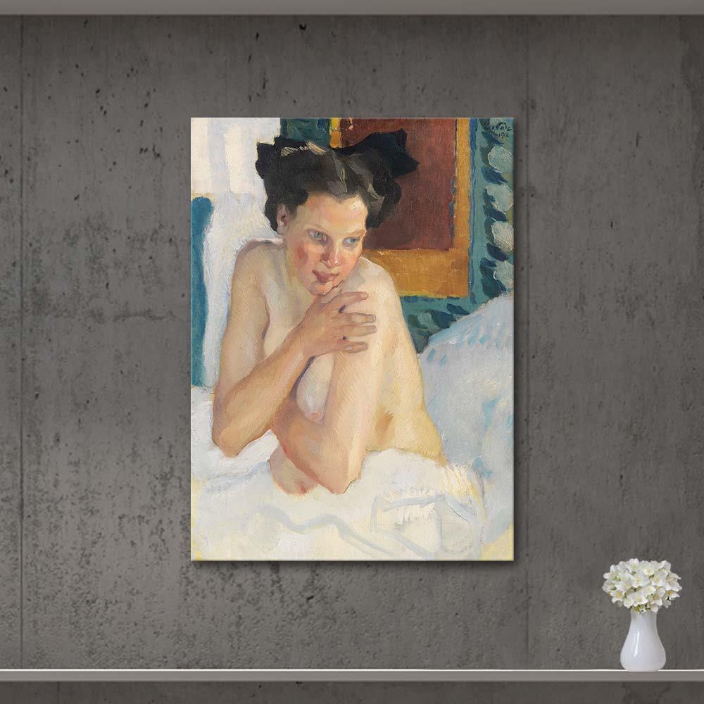 Erwachen (Sitzender Halbakt) by Leo Putz as Art Print