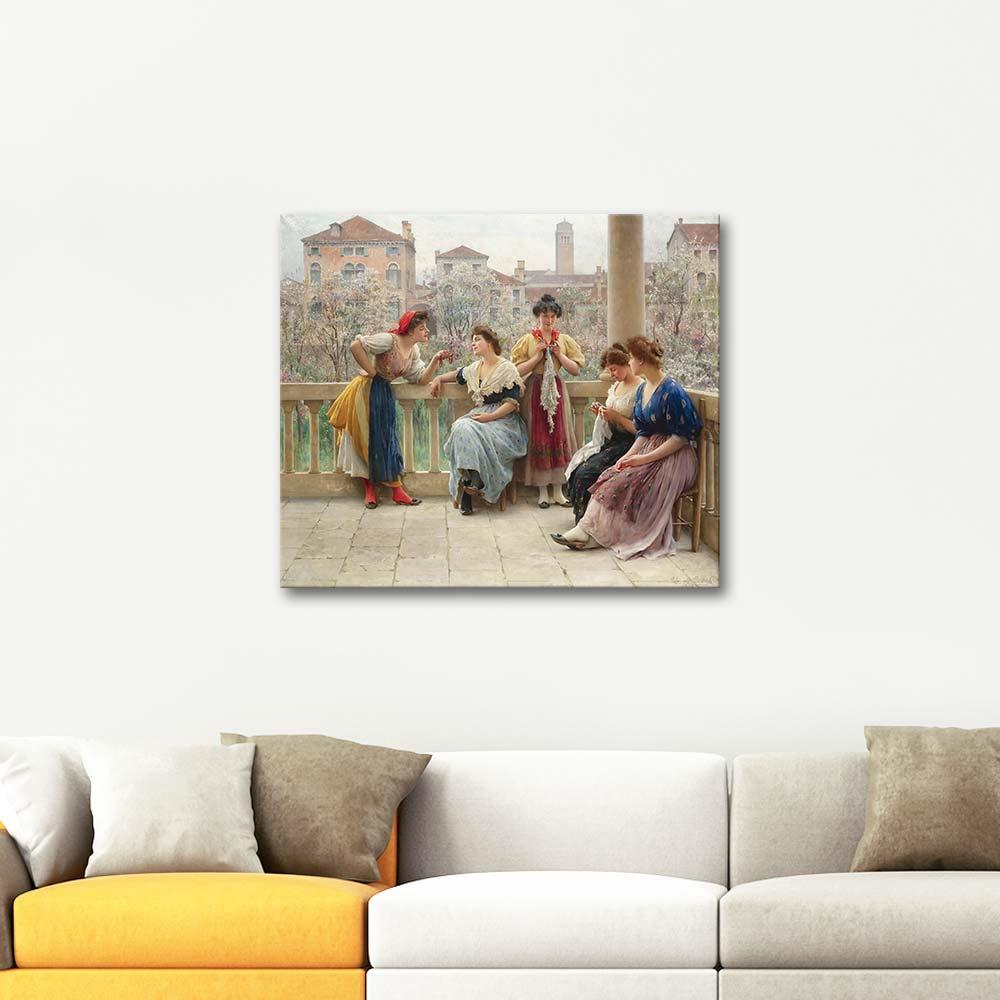 Eugene de Blaas Conversation on the Terrace Venice Art Print