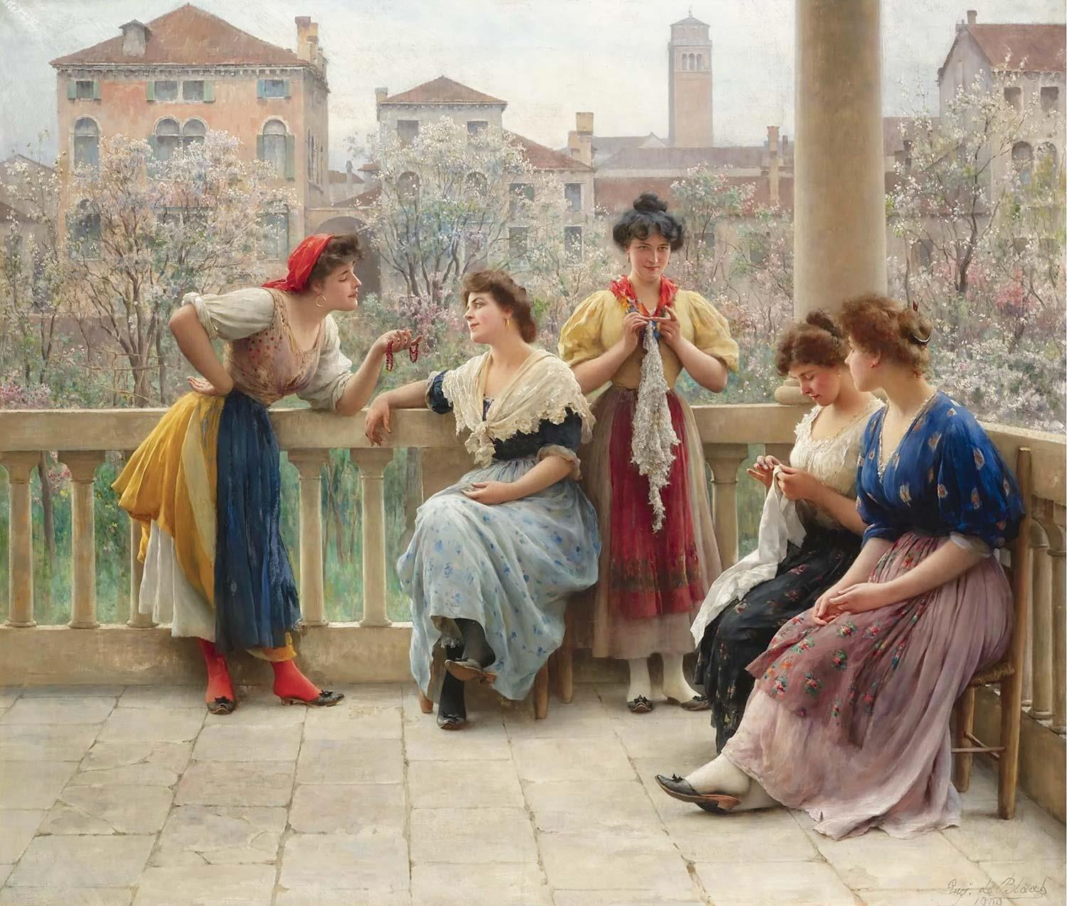 Conversation on the Terrace Venice by Eugene de Blaas