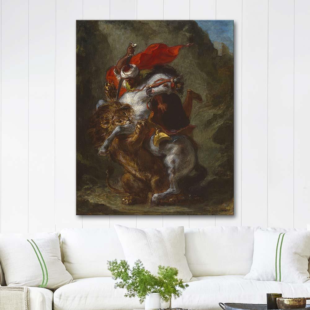 Eugene Delacroix Arab Horseman Attacked by a Lion Art Print