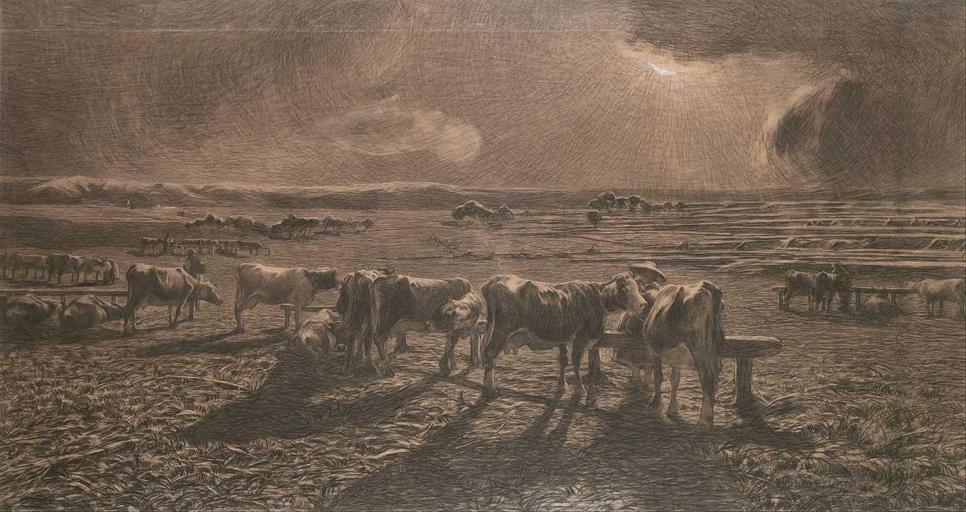 Giovanni Segantini Akşam Vakti Otlayan Hayvanlar Kanvas Tablo