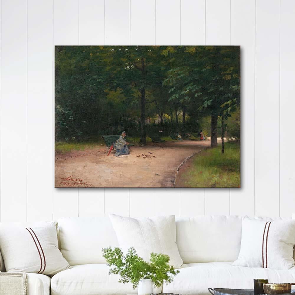 Paul Peel Parkta Kuş Beslemek Kanvas Tablo