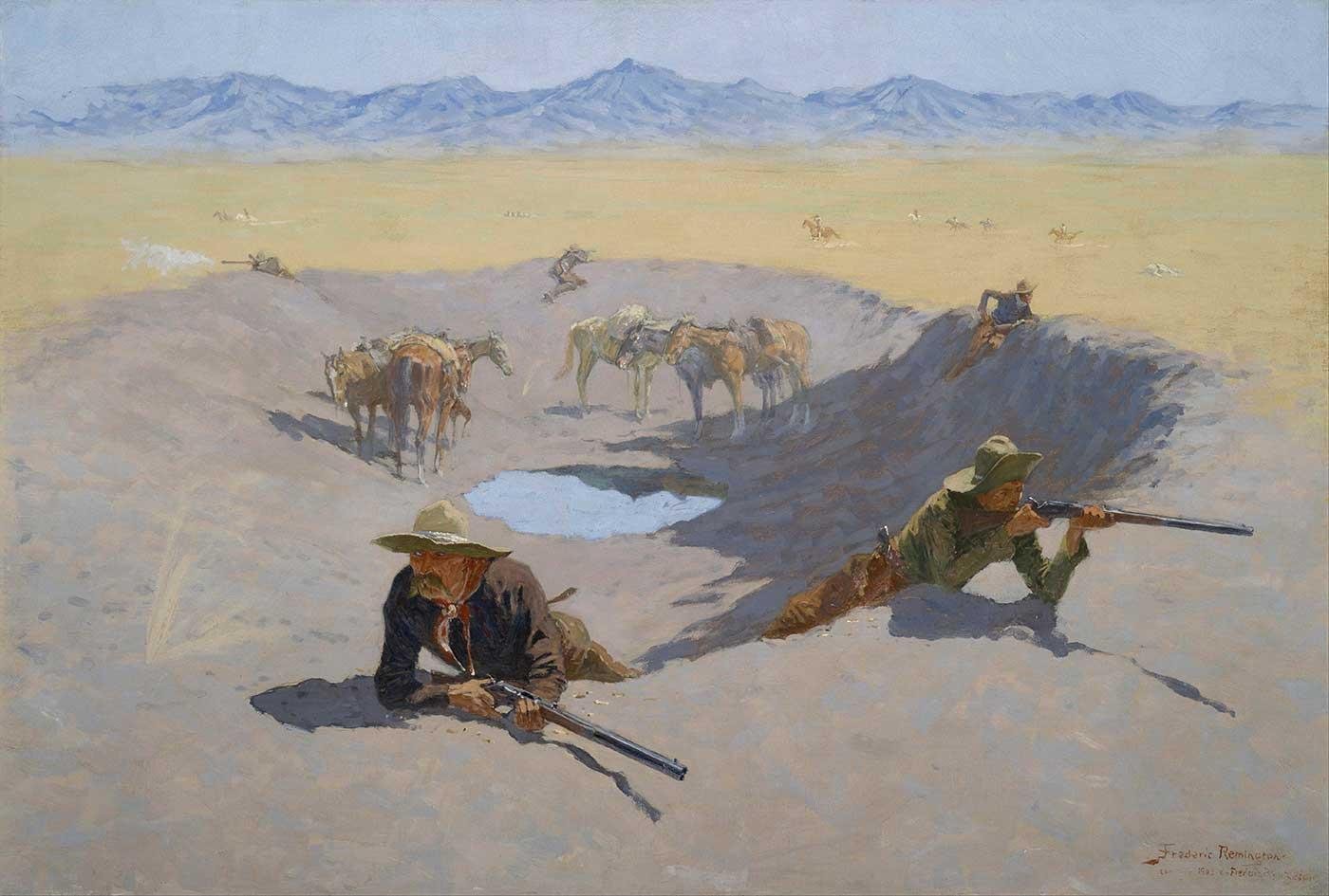 Frederic Remington Su Birikintisi için Savaş Kanvas Tablo