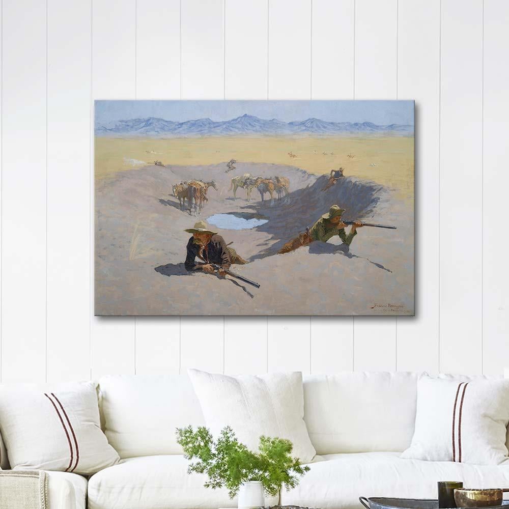 Frederic Remington Su Birikintisi için Savaş Kanvas Tablo