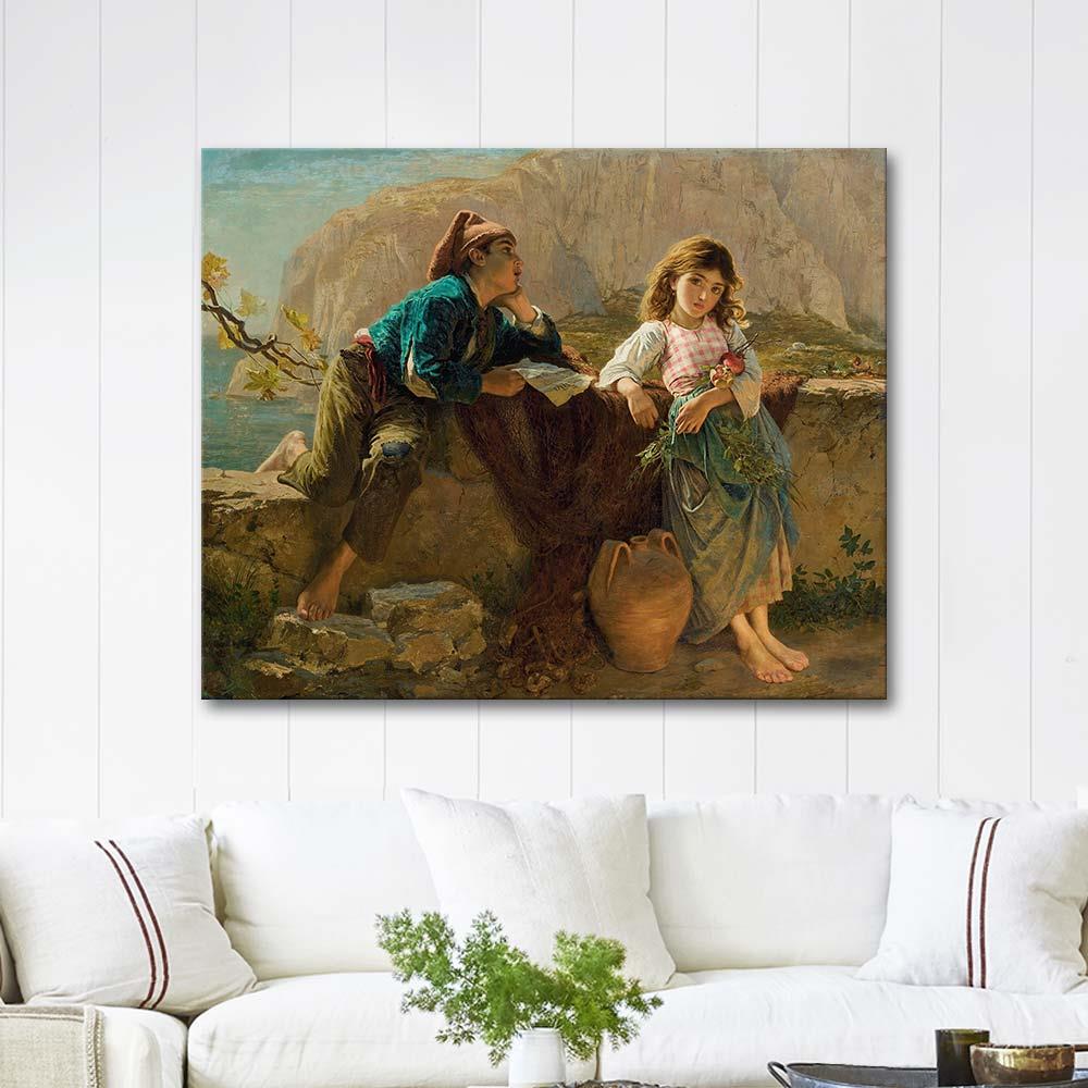 Sophie Gengembre Anderson Balıkçının Çocukları, Capri Kanvas Tablo