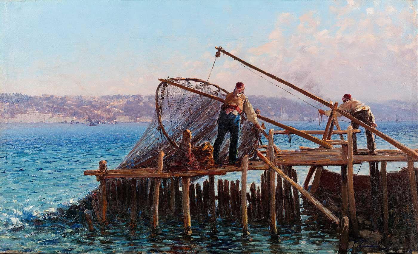 Fishermen Bringing in the Catch by Fausto Zonaro