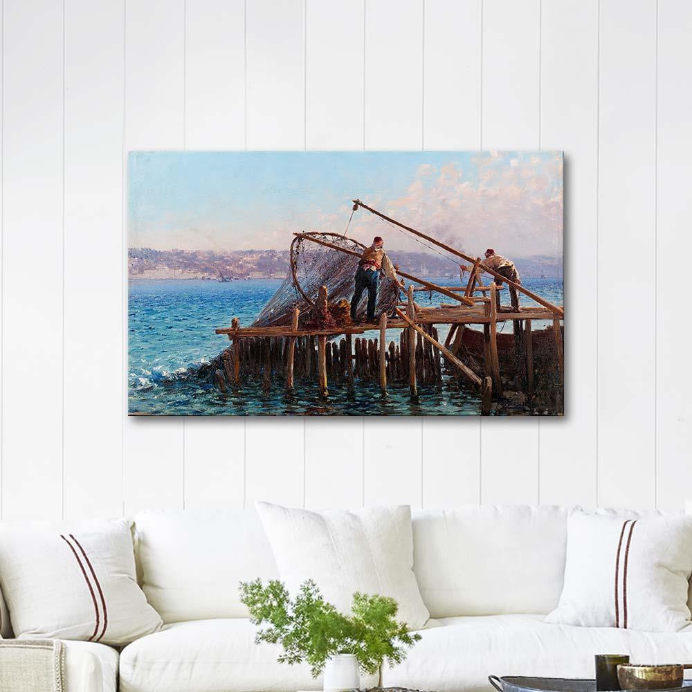 Fishermen Bringing in the Catch by Fausto Zonaro as Art Print