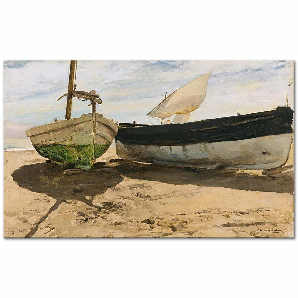 Fishing Boats On The Beach by Joaquin Sorolla as Art Print