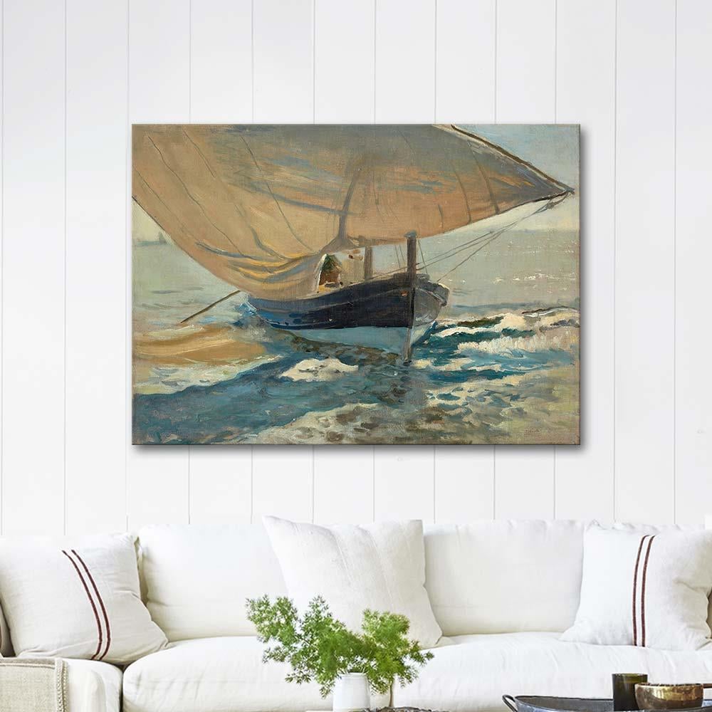 Fishing Boats On The Beach, Valencia by Joaquin Sorolla as Art Print